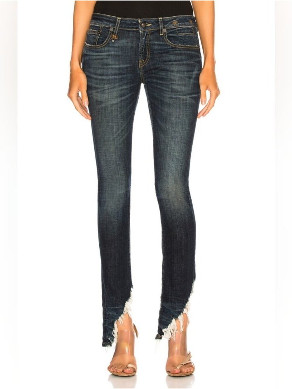 R13 Dark Indigo Kate Skinny Jeans Distressed Hem Size 24 Italy